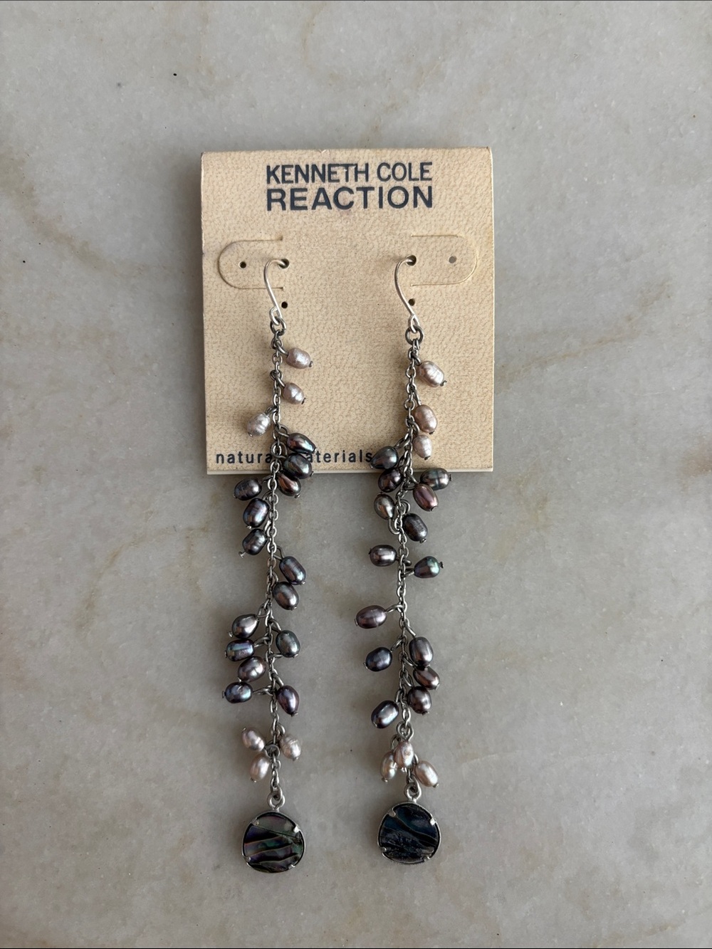 Kenneth Cole Reaction Long Iridescent Pearl Drop  Vintage Earrings
